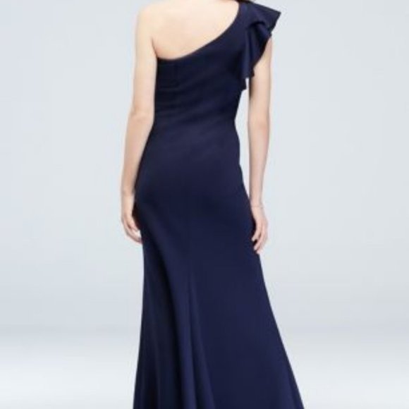One Shoulder Cascade Flutter Stretch Mermaid Gown - Picture 2 of 4